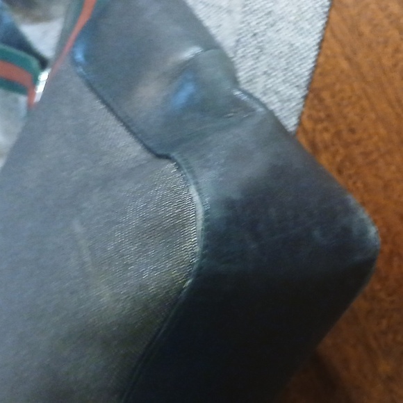 Authenti Gucci Web Sherry Line Shoulder Tote Bag Dark Gray And Black Canvas - Picture 9 of 15